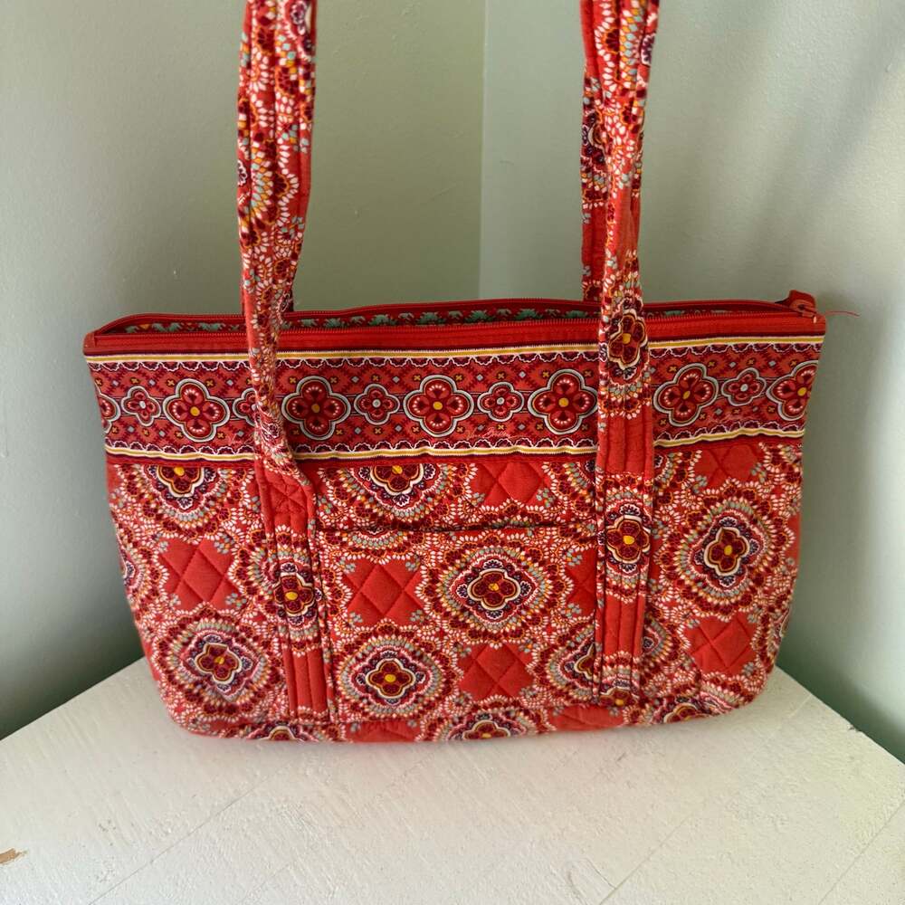 Y2K Retired Red Floral Geometric Vera Bradley Paprika Quilted Tote Bag Preppy